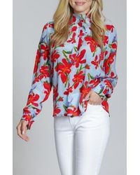Apny - Floral Ruffle Placket Top - Lyst