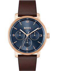 BOSS - Blue-dial Watch With Brown Leather Strap - Lyst