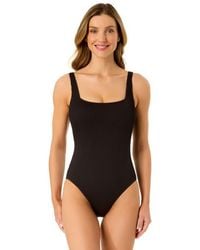Anne Cole - Textured Classic Square Neck One Piece Swimsuit - Lyst