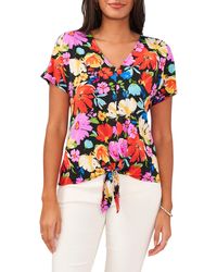 Chaus - Floral V-neck Tie Front Top - Lyst
