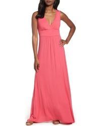 Loveappella - V-Neck Jersey Maxi Dress - Lyst