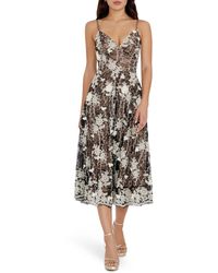 Dress the Population - Tahani Embroidered Lace Cocktail Midi Dress - Lyst
