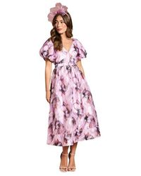 Coast - Short Puff Sleeve Belted Midi Dress - Lyst