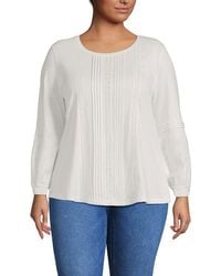 Lands' End - Lightweight Jersey Lace Mix Long Sleeve Pintuck Top - Lyst