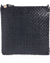 Clare V. Woven Leather Clutch With Tabs - Blue