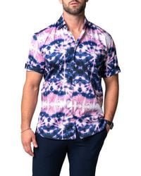 Maceoo - Galileo Tie Dye Stars Short Sleeve Cotton Button-Up Shirt - Lyst