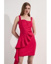 Karen Millen - Scuba Drama Ruffle Woven Mini Dress - Lyst