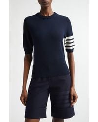 Thom Browne - Classic Fit 4-Bar Short Sleeve Virgin Merino Wool Sweater - Lyst