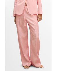 Mango - Tie Waist Wide Leg Linen Pants - Lyst