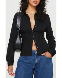 Princess Polly - Fogler Rib Cotton Button-Up Shirt - Lyst