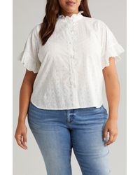 Wit & Wisdom - Embroidered Eyelet Short Sleeve Button-up Shirt - Lyst