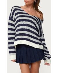Edikted - Eugenie Stripe Oversize Off The Shoulder Sweater - Lyst