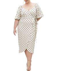 City Chic - Claudine Faux Wrap Chiffon Midi Dress - Lyst