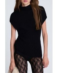 Kenneth Cole - Ribbed Mock Neck Asymmetric Hem Top - Lyst