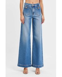 Modenaire - High Waist Wide-Leg Jeans With Buttoned Patch Pockets And Rolled Hem - Lyst