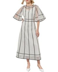 Ming Wang - Modern Fit Organza Contrast Stripe A-Line Midi Dress - Lyst