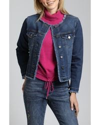 Apny - Frayed Collarless Denim Jacket - Lyst