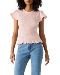 Steve Madden - Cecilie Smocked Ruffle Cotton Sleeve Top - Lyst