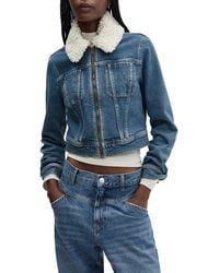 Mango - Denim Trucker Jacket With Removable Faux Shearling Collar - Lyst