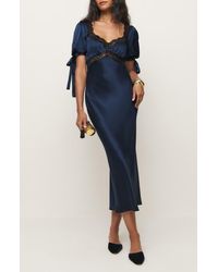 Reformation - X Kacey Musgraves Stella Lace Trim Silk Midi Dress - Lyst