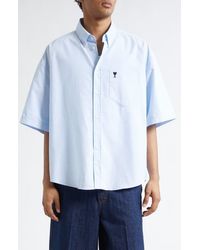 Ami Paris - Ami De Coeur Embroidered Boxy Cotton Poplin Button-Up Shirt - Lyst