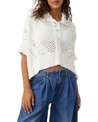 Free People - To The Point Open Stitch Polo Sweater - Lyst