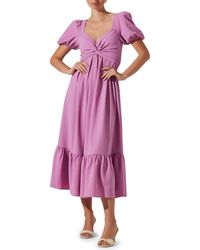 Astr - Tie Back Puff Sleeve Midi Dress - Lyst