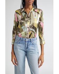 L'Agence - Dani Three Quarter Sleeve Silk Button-Up Shirt - Lyst