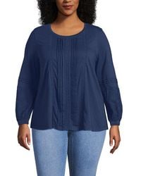 Lands' End - Lightweight Jersey Lace Mix Long Sleeve Pintuck Top - Lyst