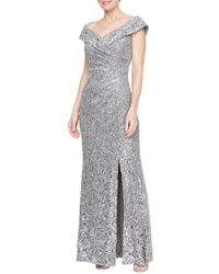 Alex Evenings - Sequin Corded Lace Off The Shoulder Gown - Lyst