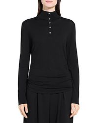 Theory - Shirred Mock Neck Merino Wool Top - Lyst