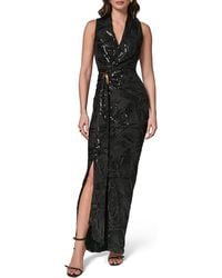 Donna Karan - Sequin Floral Faux Wrap Gown - Lyst