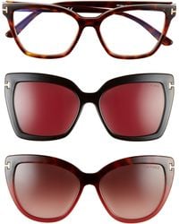 Tom Ford - 53mm Blue Light Blocking Cat Eye Glasses & Interchangeable Sunglasses Clips Set - Lyst