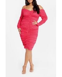 City Chic - Esmerelda Ruched Cold Shoulder Long Sleeve Cocktail Minidress - Lyst