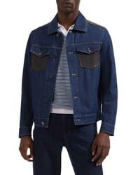 Bugatchi - Leather Trim Denim Trucker Jacket - Lyst