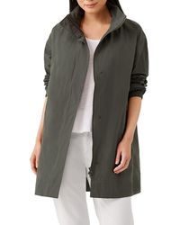 Eileen Fisher - Stand Collar Hidden Hood Organic Cotton Blend Coat - Lyst