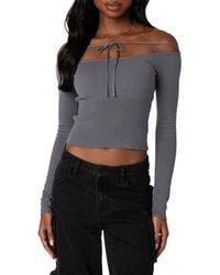 Edikted - Jane Tie Front Off The Shoulder Long Sleeve Crop Top - Lyst