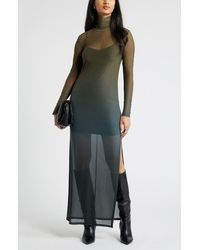 Open Edit - Ombré Long Sleeve Mesh Maxi Dress - Lyst