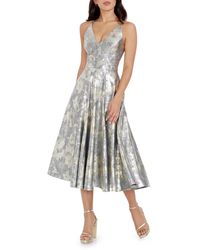 Dress the Population - Delilah Metallic Floral Fit & Flare Midi Dress - Lyst