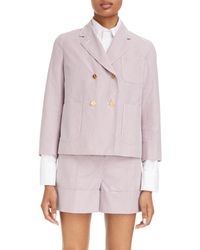 Thom Browne - Unconstructed Fit Stripe Crop Double Breasted Blazer - Lyst
