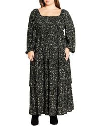 City Chic - Dahlia Smocked Long Sleeve Tiered Maxi Dress - Lyst