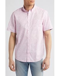 Johnston & Murphy - Flamingo Print Short Sleeve Cotton Button-down Shirt - Lyst