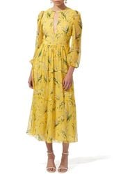 Carolina Herrera - Lily Of The Valley Print Silk Georgette Midi Dress - Lyst
