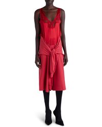 Balenciaga - Hybrid Mixed Media Tie Waist Silk & Cotton Dress - Lyst