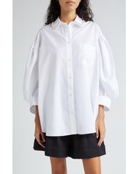 Simone Rocha - Imitation Pearl Trim Oversize Cotton Poplin Button-up Shirt - Lyst