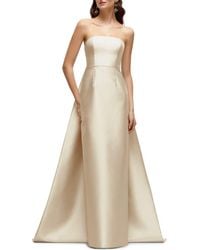 Alfred Sung - Strapless Satin Twill Column Gown With Removable Train - Lyst
