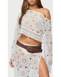 Edikted - Milana One-Shoulder Sheer Lace Crop Top - Lyst