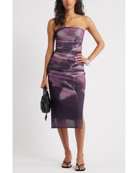 Open Edit - Ruched Strapless Mesh Dress - Lyst