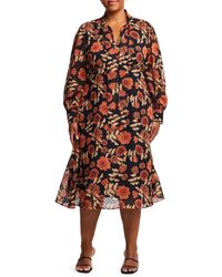 Estelle - Autumnal Garden Long Sleeve Midi Dress - Lyst