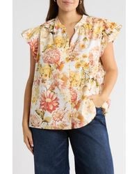 Sugarlips - Zury Split Neck Flutter Sleeve Stretch Cotton Top - Lyst